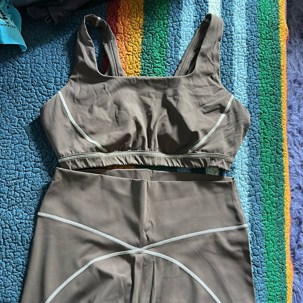 Offline by Aerie Brown workout set - sports bra and leggings